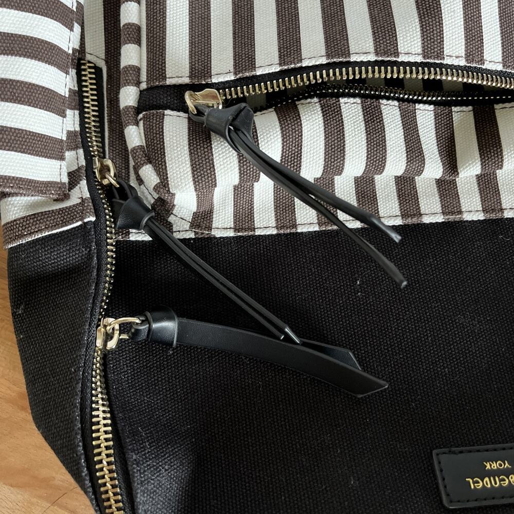 Henri Bendel Brown/White/Black Striped Canvas Large Size Backpack - Picture 8 of 12